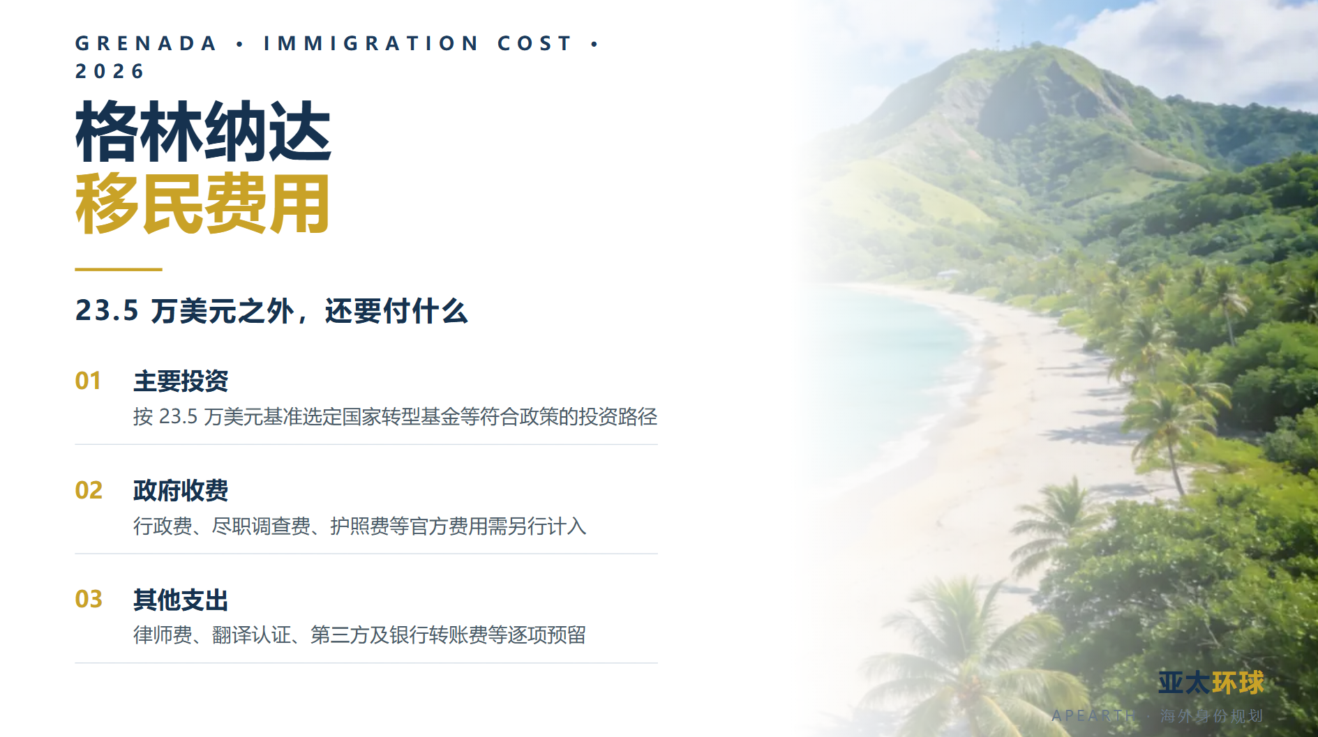 2026年格林纳达移民费用详解：23.5万美元之外还要付什么？